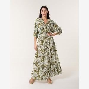 Embellished V Front  Back Maxi Dress  SM  KHAKI