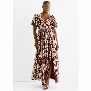 Enjoy 20 Discount on Burgundy Metallic Jacquard Floral Maxi Dress