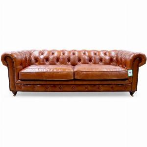Vintage Chesterfield Leather Sofa Genuine HandTufted Tan Leather Classic Elegance