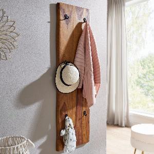 FineBuy Wandgarderobe Sheesham Massivholz 40 x 140 cm Baumkante  Garderobenpaneel massiv Holz  Wand Garderobenleiste Hakenleiste  6 Kleiderhaken