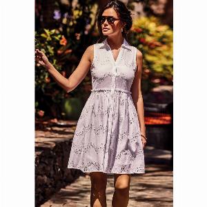 Abito camicia smanicato in pizzo yara  colore bianco  taglia l