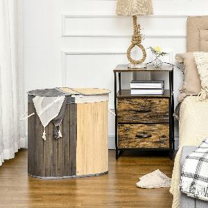 HOMCOM Bambus Wäschekorb mit Deckel 100L Wäschesammler mit Griffen 2 herausnehmbarer Wäschesack Wäschesortierer Wäschebox für Waschküche Badezimmer Schlafzimmer GrauNatur   Aosom