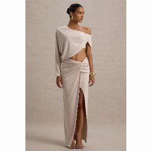 Marlena  Jupe crème longue fendue taille torsadée 26  85 
