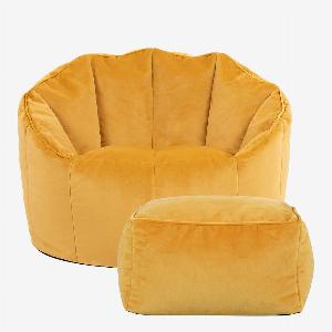 Velvet Bean Bag Chair  Footstool Set in Ochre Yellow Was 14999 Now 11999