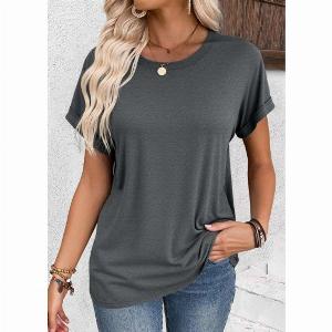 ROTITA Dark Grey Round Neck Short Sleeve T Shirt