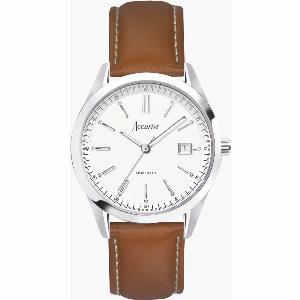 Accurist Accurist Everyday Mens Watch Silver Case Brown Leather Strap with White Dial 40mm