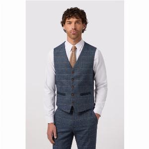 Antique Rogue Slim Fit Maverick Navy Blue Herringbone Waistcoat