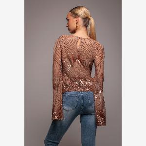 Get 13 Off the Goddiva Sequin Starburst Cape Sleeve Top in Champagne