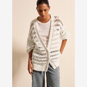 Stefanel  Cardigan oversize traforato Donna Bianco panna Taglia L