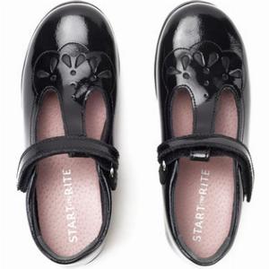 Black Patent TBar School Shoes for Girls with RipTape by Poppy