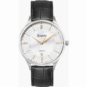 Accurist Accurist Classic Mens Watch Silver Case Black Leather Strap with Silver Dial 37mm
