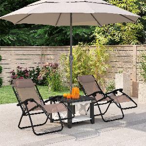 Outsunny Zero Gravity Chair Set of 2 Metal Frame Texteline Armchair Outdoor Folding and Reclining Sun Lounger with Head Pillow for Patio Decking Gardens Camping Beige