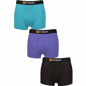 Mens 3 Pack Farah Bamboo Fitted Keyhole Trunks Black  Purple S