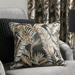 Laurence LlewelynBowen Paradise Palm Jacquard Filled Cushion 43cm x 43cm Black