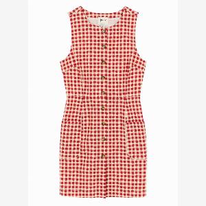 Joanie Clothing Ashley Gingham Boat Neck Mini Dress  Red US 8