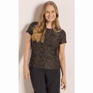 Anna Rose Jacquard Jersey Top  Printed BlackTan XL 35 Off