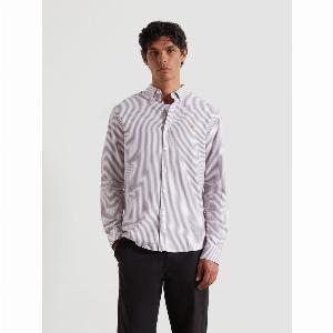 Brewer Slim Fit Striped Organic Cotton Oxford Shirt In Bordeaux