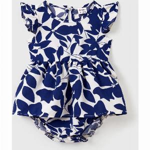 Family Matching Blue Colourblock Tee and Leaf Print Puff Sleeve Dress Set now 1050 was 1063 1