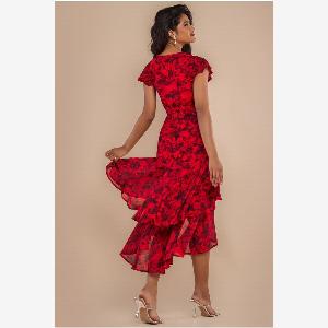 Goddiva Floral Wrap High And Low Midaxi Dress  Red