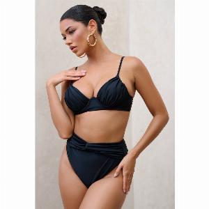 High Tide  Black High Waisted Twist Front Bikini Bottoms