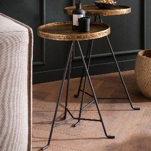 FineBuy Beistelltisch 2er Set Metall Gold  Schwarz Design Satztisch Rund Wohnzimmertisch Anstelltisch Modern Sofatisch Dekotisch 2teilig Blumentisch Wohnzimmer