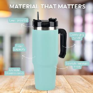 Stainless Steel Tumbler with Straw  Ergonomic Handle  LeakProof Lid