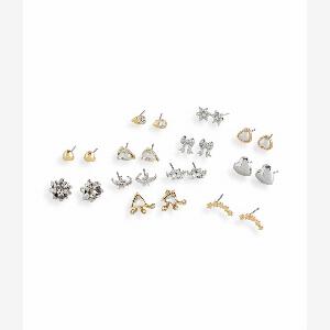 STEVE MADDEN Womens Heart  Stone Mixed Stud Earring 12Piece Set in Off White