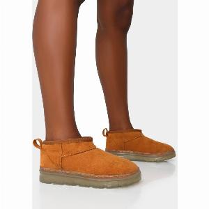 Get 60 Off Bambi Tan Faux Suede Ultra Mini Ankle Boots Today