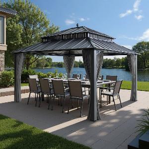 Enjoy 10 Discount on SUNJOY Kingston 12x14 Gazebo with Netting  Curtain