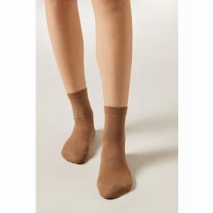 Calzedonia Chaussettes Courtes avec Bordure Travaillée Femme Naturel Taille 3638
