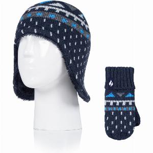 Childrens Navy Mountaineer Hat and Mittens Set  Was 1699 Now 999