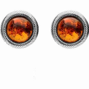 Amber Round Stud Earrings in Sterling Silver with Rope Frame now 6450
