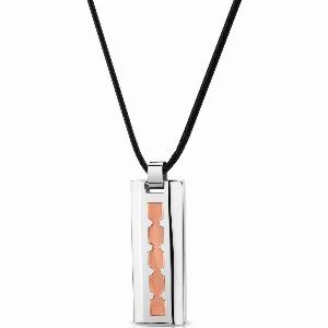 Mens Rose Accented Two Tone Dog Tag Pendant Necklace in Stainless Steel
