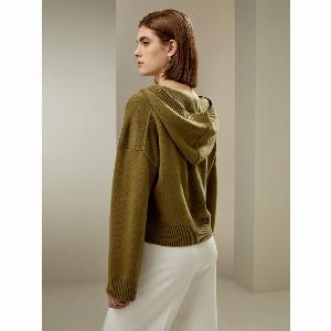 LILYSILK Felpa Donna Cappuccio Tasca A Cangurolana E Cashmere Lana E Cashmere Di Facile Manutenzione Semplice Ma Raffinato Verde Avocado M