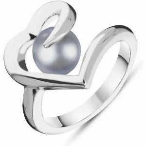 Sterling Silver Grey Pearl Twisted Open Heart Ring