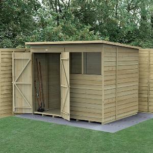 8 x 6 Forest 4Life 25yr Guarantee Overlap Pressure Treated Double Door Pent Wooden Shed 251m x 204m