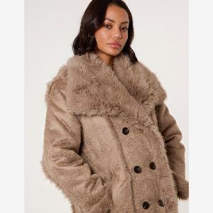 Get 17 Discount on Reversible Midi Faux Fur Coat Size M in Camel