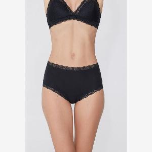 Tezenis Culotte Taille Haute en Coton et Dentelle Femme Noir Taille M