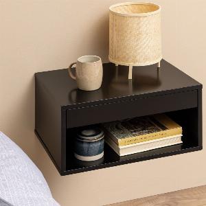 Get 39 Discount on Black WallMounted Wooden Bedside Cabinet with Drawer