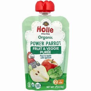 Holle Organic Fruit Veggie Puree BioObst und Gemüsepüree Power Parrot ab 6 Monaten Birne und Apfel mit Spinat 100 g 35 oz
