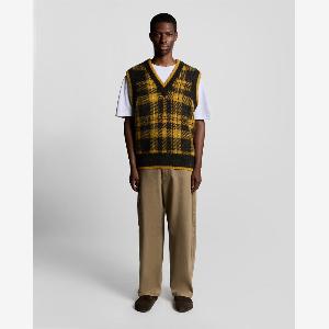 Lyle  Scott Mens Knitted Tartan Vest in Anniversary Gold