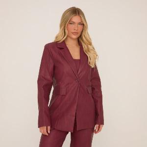 Oversized Blazer In Washed Burgundy Faux Leather Womens Size UK 8