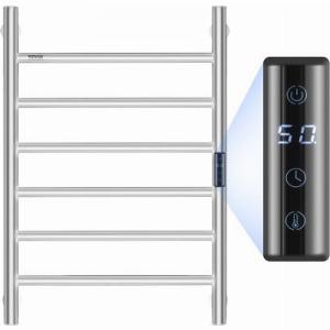 VEVOR 6 Bars Towel Warmer Rack Wall Mounted Heated Towel Rack for Bathroom IPX5 Waterpoof Towel Heater Rack with Timer  LED Display Screen 5 Levels Adjustable Temperature Towel Heater Silver