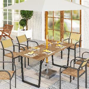 Outsunny Table à manger de jardin pour 6 personnes table de jardin avec plateau à lattes et trou de parasol 120 x 70 x 72 cm noir