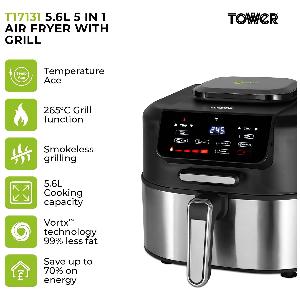 Tower T17131 5 6L Vortx 5 in 1 Smokeless Grill Air Fryer