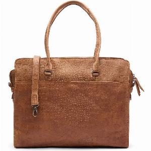 Cognacfarbener Ledershopper mit Krokomuster