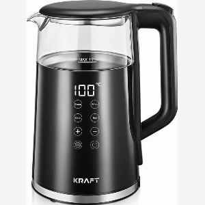 KRAFT  Wasserkocher  mit Temperaturregelung  17 Liter  2200W  Glas  LED Touch  Schwarz