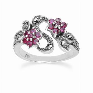 Enjoy 11 discount on a sterling silver Art Nouveau round ruby and marcasite ring