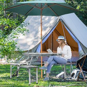 Outsunny Portable Camping Picnic Table Foldable with Seats Chairs and Umbrella Hole 4Kids Travel Table Grey   Aosom UK