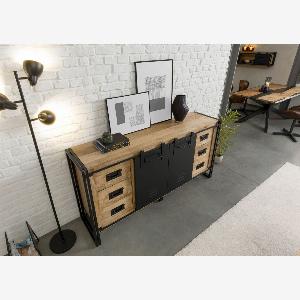 Buffet en manguier 180x45x90 laqué clair et métal noir 10 à 96291